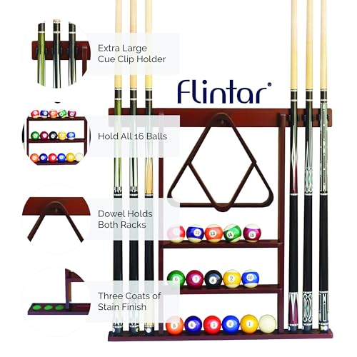 Flintar Wall mount Cue Rack, Billiard Pool Cue Stick holder, Made of Solid Hardwood, Cue-Rack Only, Orange-Oak Finish - Image 4