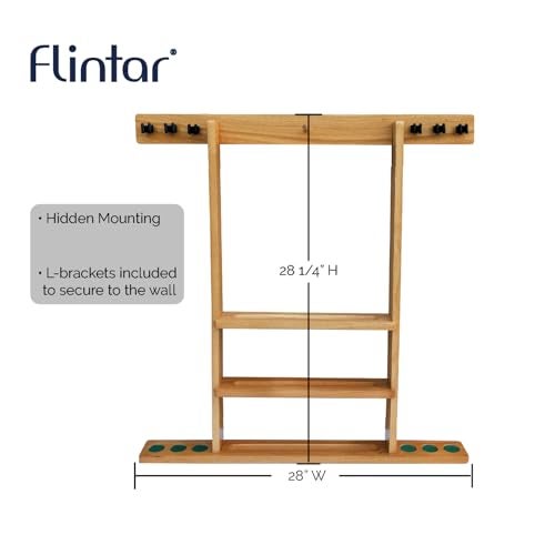 Flintar Wall mount Cue Rack, Billiard Pool Cue Stick holder, Made of Solid Hardwood, Cue-Rack Only, Orange-Oak Finish - Image 2