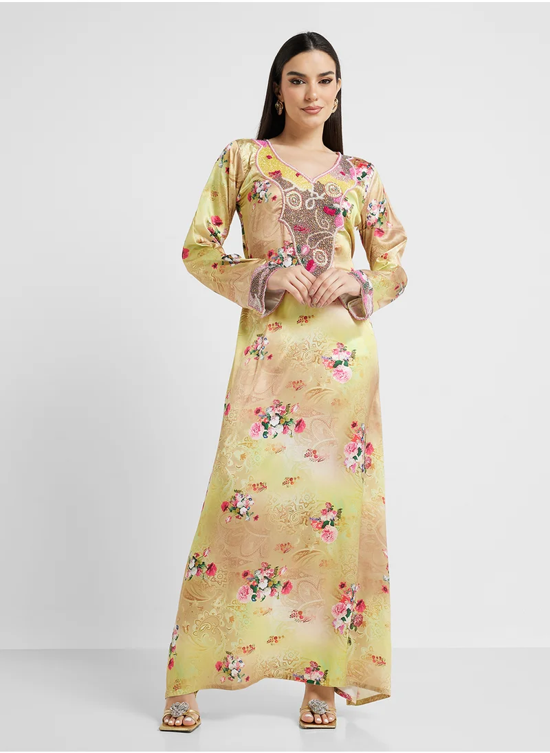 ARABIAN CLOSET Embellished Belted Jalabiya