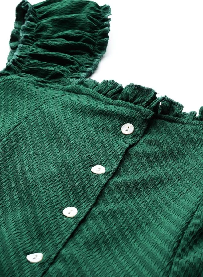 Freehand  Women Flared Textured Sweetheart Neck Sleeveless Button Down Dress for Women | Best Price UAE