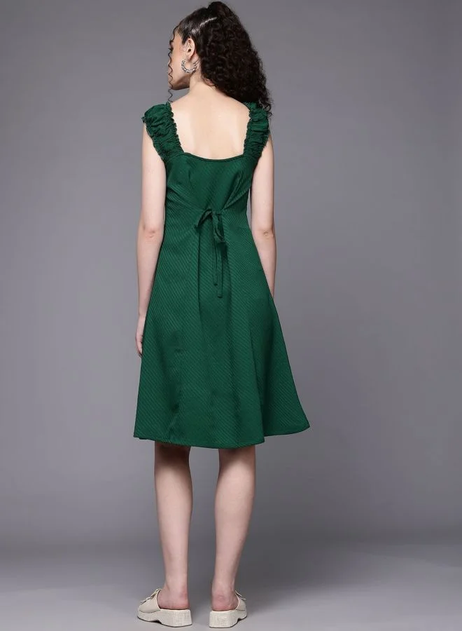 Freehand  Women Flared Textured Sweetheart Neck Sleeveless Button Down Dress for Women | Best Price UAE