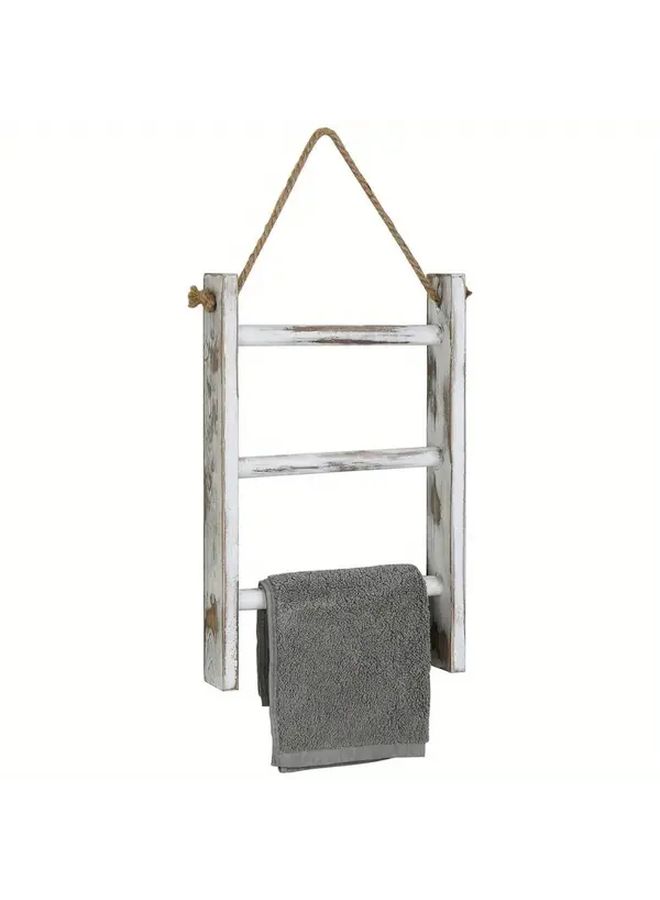 White Rustic Wooden Wall Mounted Storage Rack With 3 Tiers Towel Scarf Organizer - Image 2