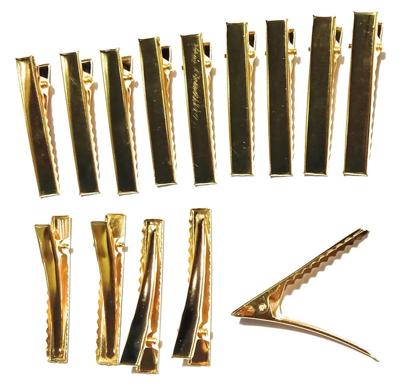 Delicate Flat Single Prong Alligator DIY Barrette Bow Hair Clips - Metal Golden Color Klip Pins for Making Styling Cute Hair Bows (4.5 cm, 100 pcs) - Image 1