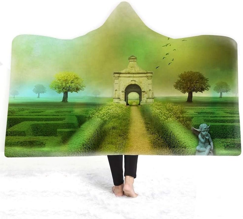 Winter Plush Wearable Cloak Double-Layer Bath Kids Adult Throw Forest Tree Printed Hooded Blanket Daily Use (Colour: 7 Size: 200150) (5200 x 150) - Image 5
