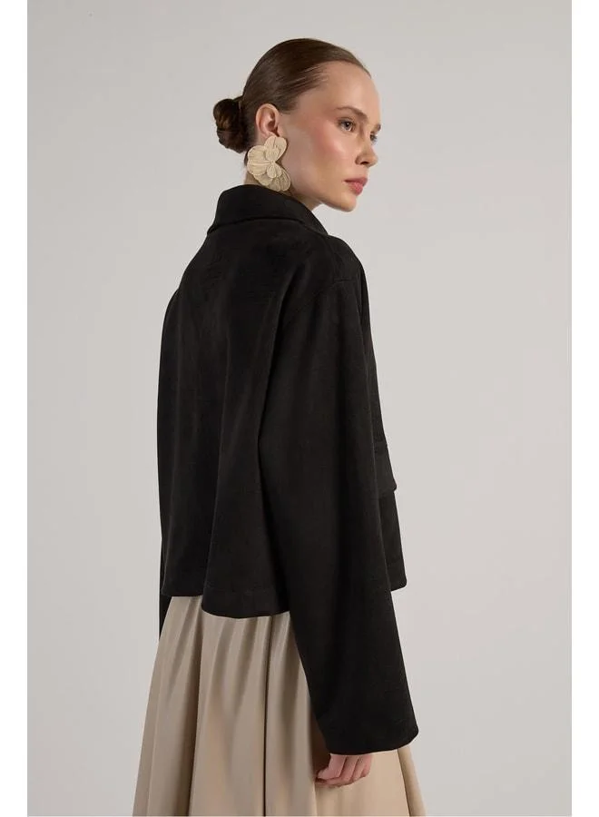 mina aise Women's Black Diver Suede Short Jacket 30042.