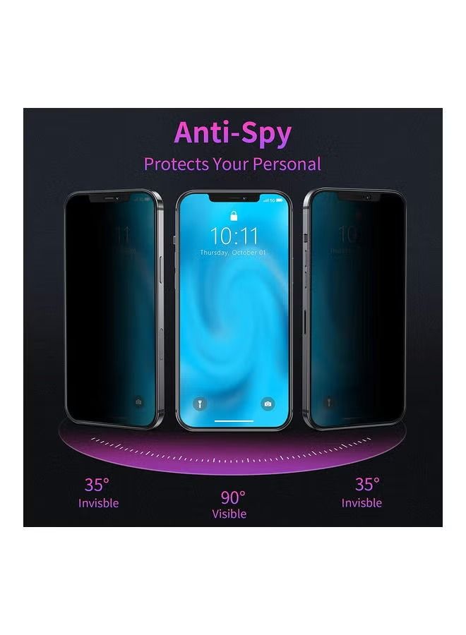 إيف واقي شاشة من الزجاج المقوى خماسي الأبعاد مضاد للتجسس ومقاوم للتجسس لهاتف آيفون 13/13 برو ، أسود - Image 2