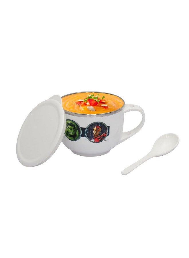 Jaypee Plus Stainless Steel Disney Printed Souptok Prime Soup Bowl with Lid & Spoon Avengers Maggi Bowl Noodles Pasta, Best Diwali Gift, Birthday Gift for Girls and Boys, White - Image 1