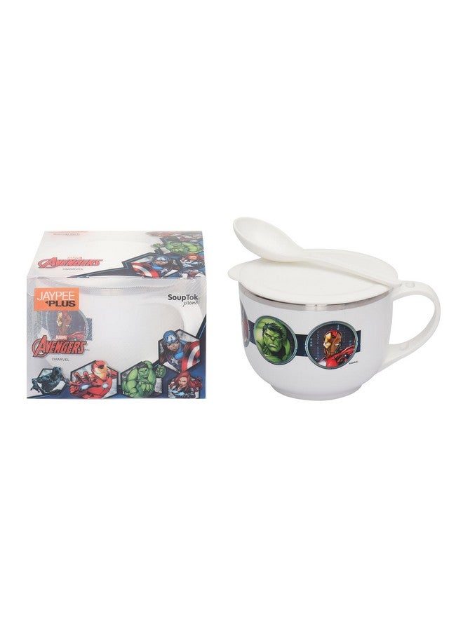 Jaypee Plus Stainless Steel Disney Printed Souptok Prime Soup Bowl with Lid & Spoon Avengers Maggi Bowl Noodles Pasta, Best Diwali Gift, Birthday Gift for Girls and Boys, White - Image 5
