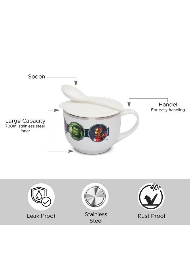 Jaypee Plus Stainless Steel Disney Printed Souptok Prime Soup Bowl with Lid & Spoon Avengers Maggi Bowl Noodles Pasta, Best Diwali Gift, Birthday Gift for Girls and Boys, White - Image 2
