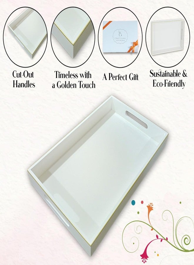 CRAFTSLANE Handmade Wooden Serving Tray | Fancy Serving Tray for Snacks, Tea, Kitchen, Coffee Table, Dining | Serving Tray with Handle | Wedding Trousseau | Solid Eggshell 31 x 19.7 x 3.8 cm - Image 3