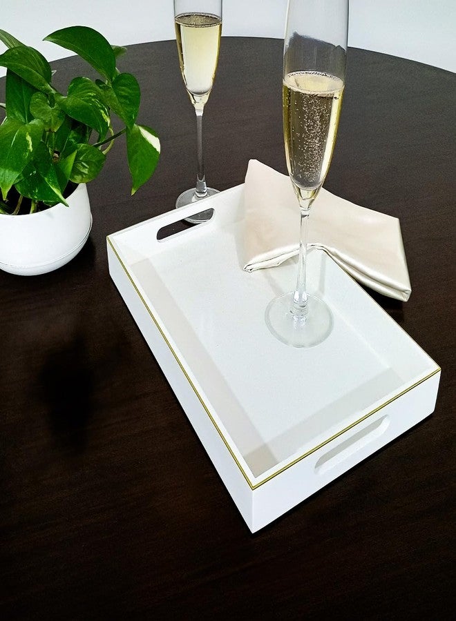 CRAFTSLANE Handmade Wooden Serving Tray | Fancy Serving Tray for Snacks, Tea, Kitchen, Coffee Table, Dining | Serving Tray with Handle | Wedding Trousseau | Solid Eggshell 31 x 19.7 x 3.8 cm - Image 1