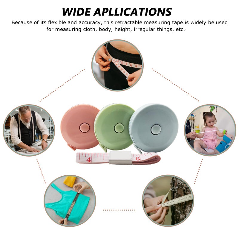 SmaringRobot Mini Retractable Tape Measure(3 Packs) + Soft Fabric Sewing Ruler(1 Pieces), Flexible, Pocket Size, Dual Sided, 150CM Tailor Measuring Tapes for Body Measurement Weight Loss Cloth Knitting Craft - Image 5