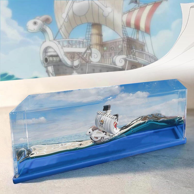 ROSSOM Unsinkable Going Merry Pirate Ship Boat in a Box, Non Sinking Cruise Ship Fluid Drift Bottle Decorations Desk Decor Display Gifts for Anime Fans - Image 1