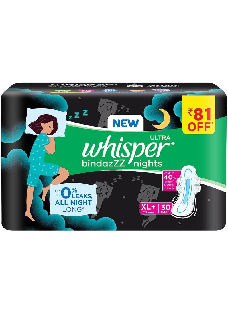 Whisper Whisper Ultra Overnight Sanitary Pads with Wings - 30 Pieces (XL Plus) 