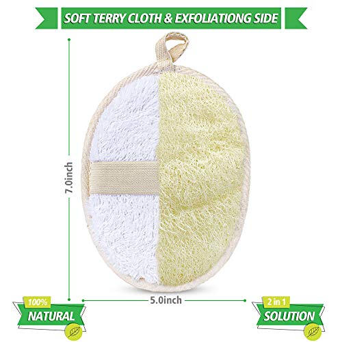 Sysmie 3 Packs Exfoliating Loofah Sponge Pads,Large 5”x 7”-100% Natural Luffa and Terry Cloth Materials,Premium Loofa Sponge Scrubber Body Glove Close Skin for Men and Women,Perfect for Bath Spa and Shower - Image 2