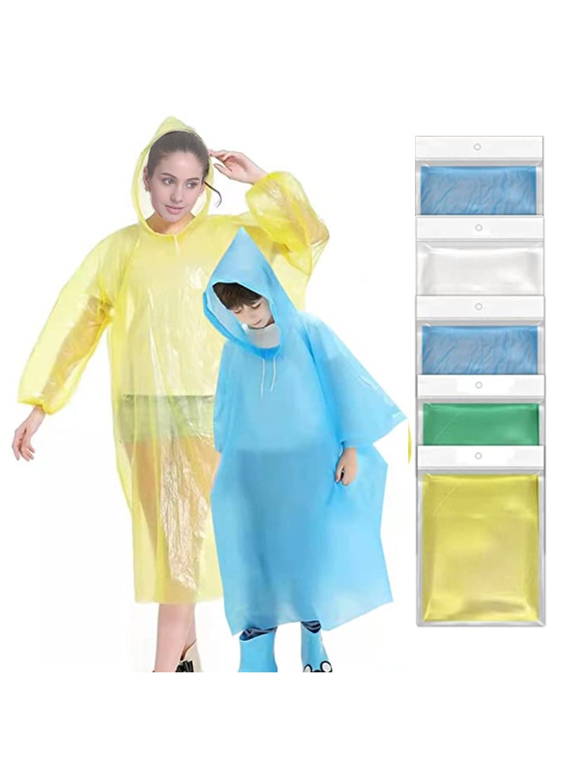 Generic 5 Pcs Rain Coats for Adults and Kids Disposable or Reusable, Thickened Transparent Light  Hooded Rain Ponchos with Drawstring Elastic Cuff Sleeves for Family Fishing Travel (3 Pcs Adults，2 Pcs Kids)  - Image 1