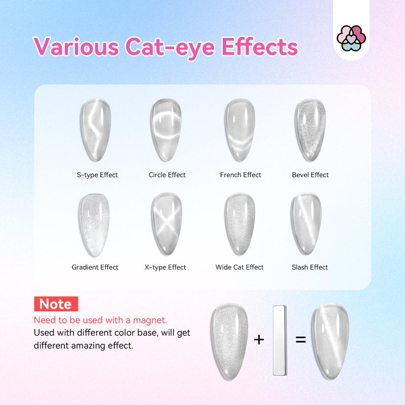 SAVILAND 15ml Glitter Silver Glassy Cat Eye Gel Nail Polish Castor Oil Vitamin E: Glazed Cateye Gel Polish Soak Off U V LED Reflective Shining Magnetic Nail Polish Art Magnet Home DIY Nail Salon - Image 4
