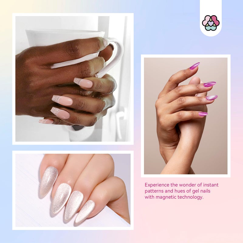 SAVILAND 15ml Glitter Silver Glassy Cat Eye Gel Nail Polish Castor Oil Vitamin E: Glazed Cateye Gel Polish Soak Off U V LED Reflective Shining Magnetic Nail Polish Art Magnet Home DIY Nail Salon - Image 3