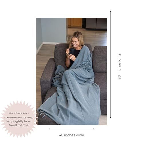 InfuseZen Stonewashed Turkish Throw Blanket - 100% Organic Turkish Cotton - 80" x 48" - Soft, Lightweight, Cozy - for Love Seat, Sofa, Picnic, Yoga - Sand Free Absorbent Beach Blanket - Denim - Image 3
