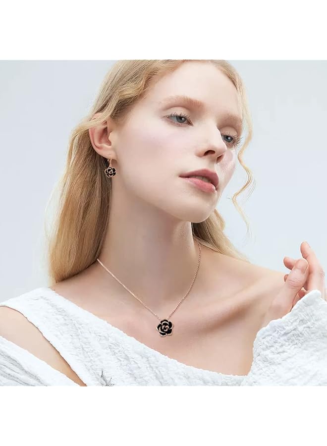 erorex Rose Jewelery Sets For Women Camellia Flower Necklace And Earrings Sets Wedding Jewelery Sets For Brides Necklace Pendant Earrings Bracelet Set Costume Jewelery - Image 3