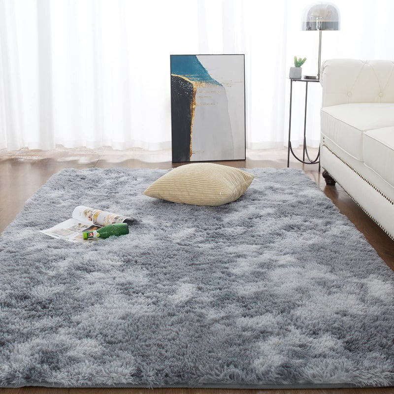 CHOSHOME Soft Touch Rugs Living Room Large Fluffy Rug Antiskid Shaggy Rug Area Rugs Modern Tiedye Floor Carpet for Bedroom Kids Rooms Decor Grey 120  180 CM