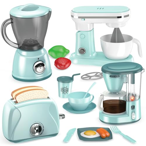 Shemira Play Kitchen Accessories, Play Kitchen Appliances Toy Set with Coffee Maker, Blender, Mixer, Toaster, Kids Kitchen Playset, Toys for 3 4 5 6 7 8 Year Old Girls, Birthday Gifts for Girls - Image 1
