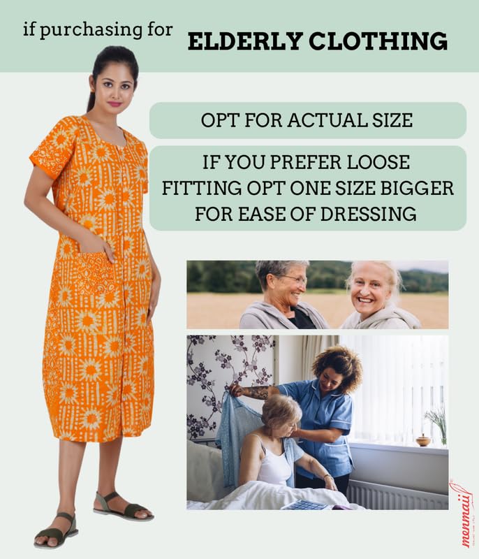 MENMAII Women's [L-4XL] Full Open /Front Buttoned [a kind of Adaptive Clothing]Multipurpose Nighty for Maternity/Pregnancy /Elderly /Patient/Feeding /Hospital Purpose Nighty(MangoYellow Batik XL/ Calf Length - Image 3