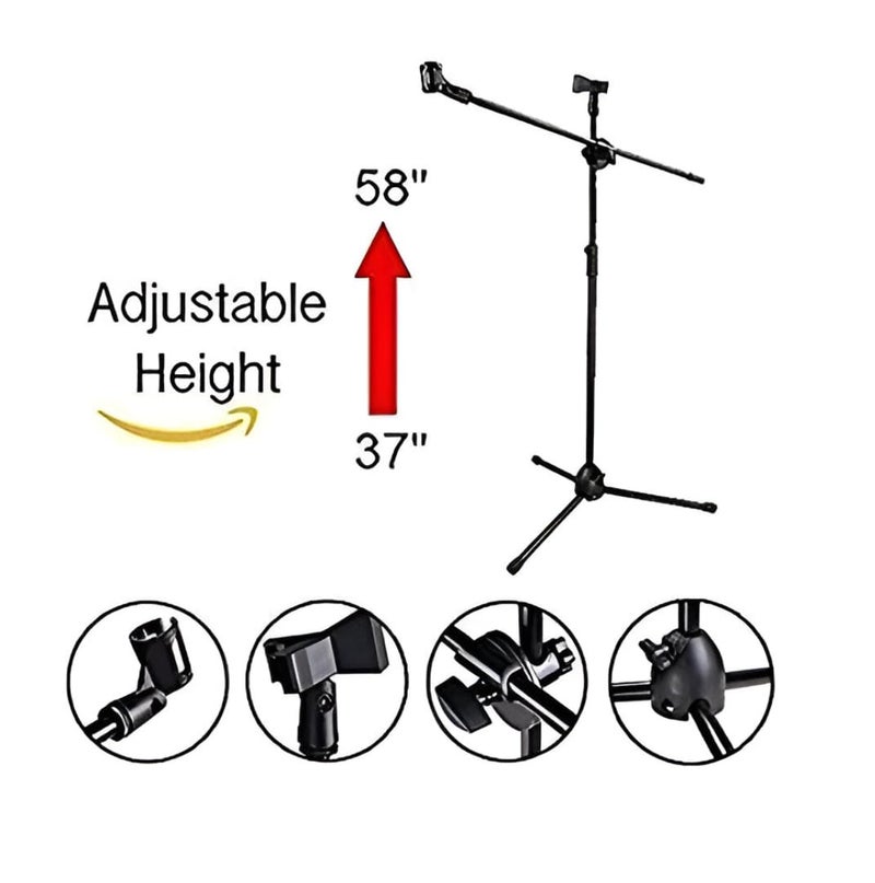 Powerpak MS-1001 3 Leg Boom Dual Microphone Stand with Dual Mic Clip Holders | for Studio Recording, Speech, Stage,Outdoor Activities (Black) - Image 3