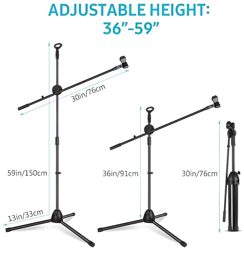 Powerpak MS-1001 3 Leg Boom Dual Microphone Stand with Dual Mic Clip Holders | for Studio Recording, Speech, Stage,Outdoor Activities (Black) - Image 2