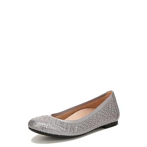 Vionic Womens Ballet Flat Anita Supportive Round Toe Dress Shoes that Include a Builtin Arch Support Insole 512 Silver Geo Leather 6 Wide - Image 1