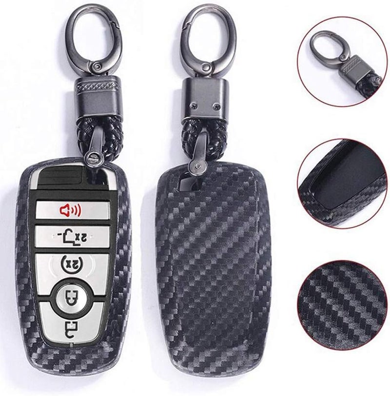 رويال فوكس (TM) غطاء حافظة مفتاح ذكي لاسلكي عن بعد بعدد 3 4 5 أزرار من مادة TPU لسيارات فورد موستانج إكسبلورر إيدج فيوجن مونديو F150 F250 F350 F450 F550 موديلات 2017 2018 2019 2020 (نسيج ألياف كربون أسود)