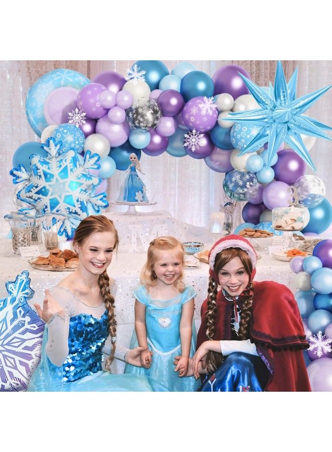 162Pcs Snow Birthday Party Supplies Frozenn Balloon Garland Arch Kit Fringe Curtain Blue Purple Snowflake Foil Balloons Princess Winter Wonderland Girl Baby For Frozen Theme Party Decorations