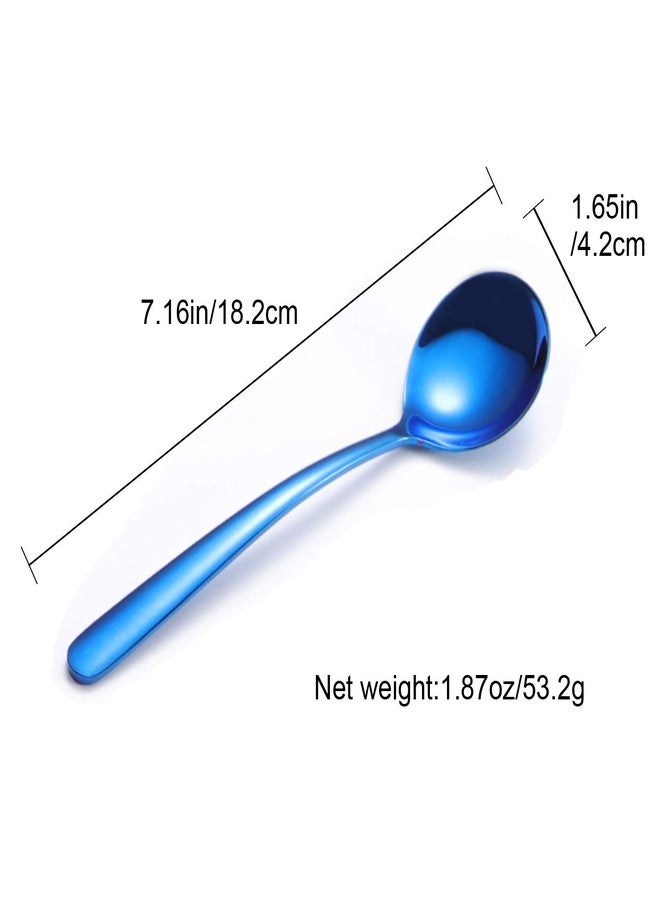 Ironx Soup Spoons 6-Pack 18/10 Stainless Steel Large and Heavy Duty Round Spoons Elegance Series 7 Inch Long 1.9 Ounces Weight by IRONX(blue soup spoons) - Image 2