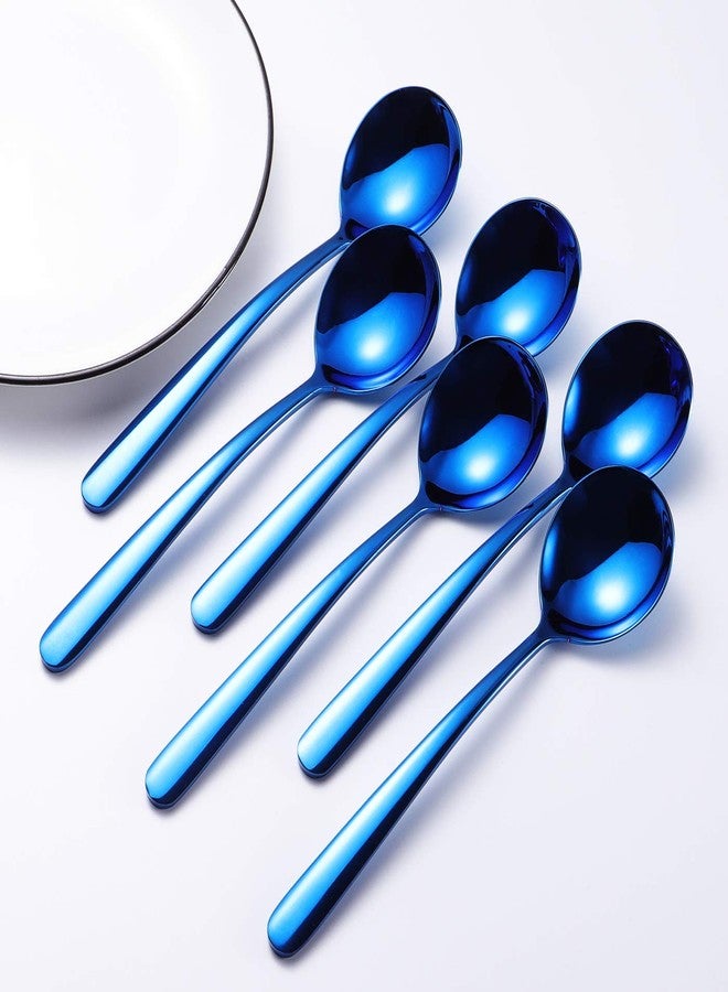 Ironx Soup Spoons 6-Pack 18/10 Stainless Steel Large and Heavy Duty Round Spoons Elegance Series 7 Inch Long 1.9 Ounces Weight by IRONX(blue soup spoons) - Image 5