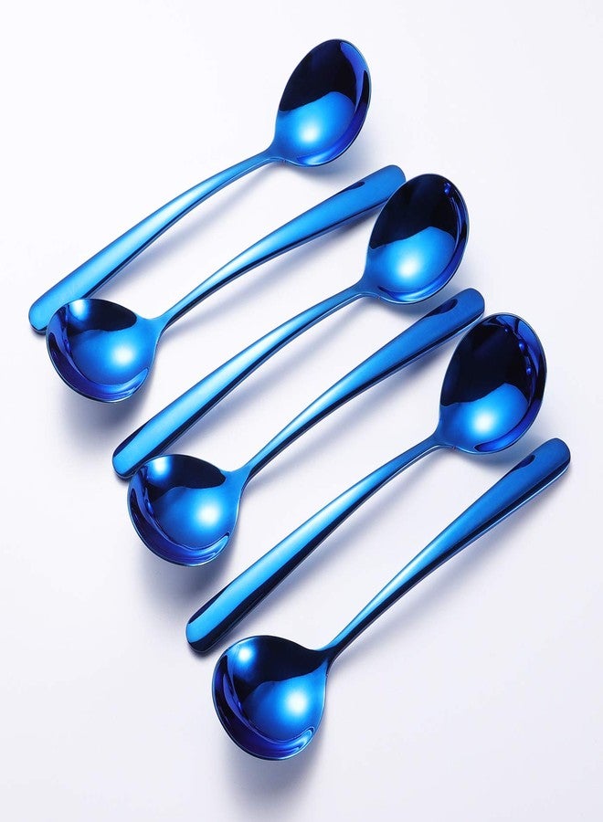 Ironx Soup Spoons 6-Pack 18/10 Stainless Steel Large and Heavy Duty Round Spoons Elegance Series 7 Inch Long 1.9 Ounces Weight by IRONX(blue soup spoons) - Image 1