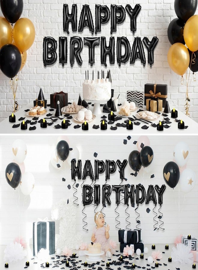 Charnoel Black Happy Birthday Balloons Decorations Happy Birthday Letter Balloons Banner Set with 24pcs Heart Flameless LED Candles and 2000pcs Artificial Rose Petals for Women Men Room Party Decor - Image 5