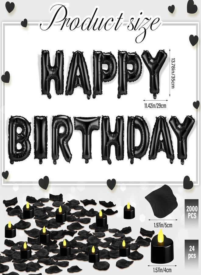 Charnoel Black Happy Birthday Balloons Decorations Happy Birthday Letter Balloons Banner Set with 24pcs Heart Flameless LED Candles and 2000pcs Artificial Rose Petals for Women Men Room Party Decor - Image 4
