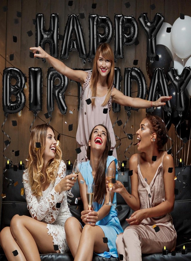 Charnoel Black Happy Birthday Balloons Decorations Happy Birthday Letter Balloons Banner Set with 24pcs Heart Flameless LED Candles and 2000pcs Artificial Rose Petals for Women Men Room Party Decor - Image 2