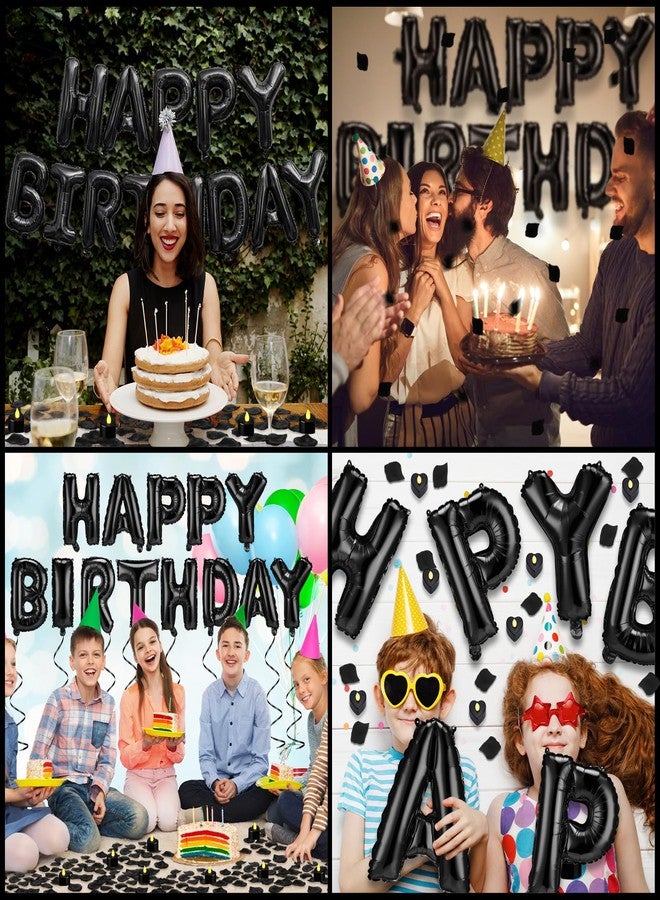 Charnoel Black Happy Birthday Balloons Decorations Happy Birthday Letter Balloons Banner Set with 24pcs Heart Flameless LED Candles and 2000pcs Artificial Rose Petals for Women Men Room Party Decor - Image 3