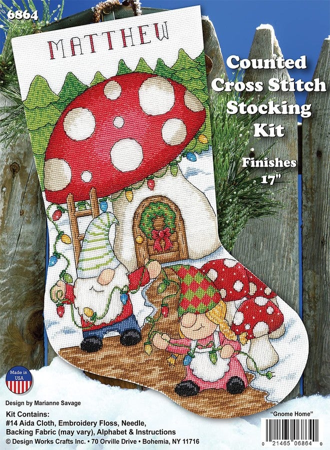 DesignWorks Ink Design Works Crafts Gnomes Counted Cross Stitch Stocking Kit, White, by The Yard - Image 2
