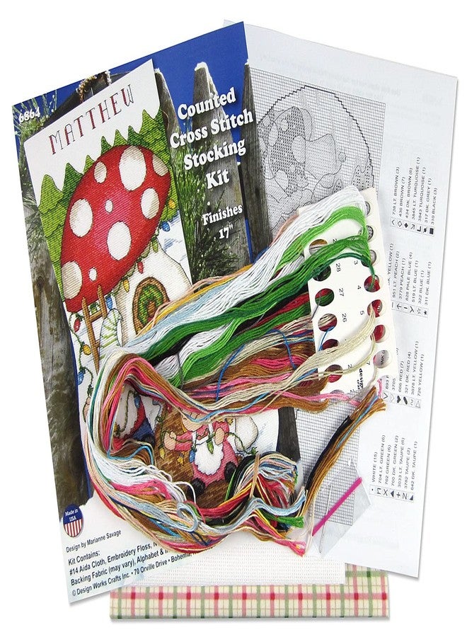 DesignWorks Ink Design Works Crafts Gnomes Counted Cross Stitch Stocking Kit, White, by The Yard - Image 3