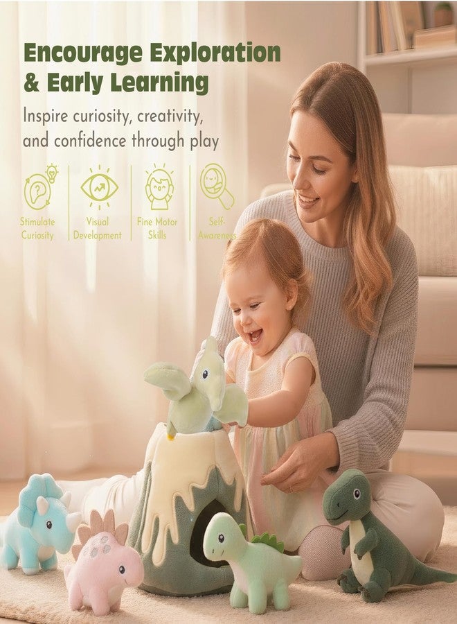 PIIKAGO Baby Toys 6-12 Months - My Little Volcano with 5 Stuffed Dinosaurs, Montessori Toy with Rattle, Crinkle, Squeaker, Sensory Toys for Toddlers 1-3, Early Development Christmas Birthday Gift - Image 3