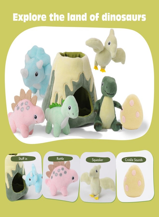 PIIKAGO Baby Toys 6-12 Months - My Little Volcano with 5 Stuffed Dinosaurs, Montessori Toy with Rattle, Crinkle, Squeaker, Sensory Toys for Toddlers 1-3, Early Development Christmas Birthday Gift - Image 4