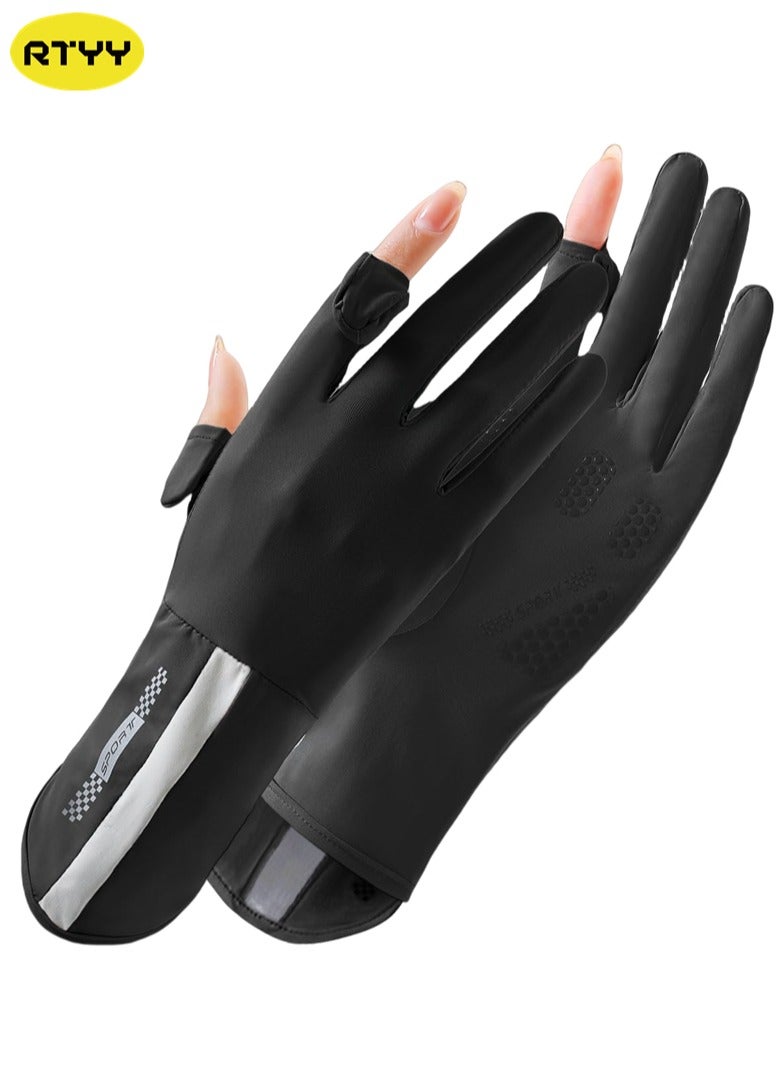 Women's ice silk gloves, Women drive gloves, summer sun protection and UV protection outdoor sports gloves, non-slip touch screen breathable Driver gloves