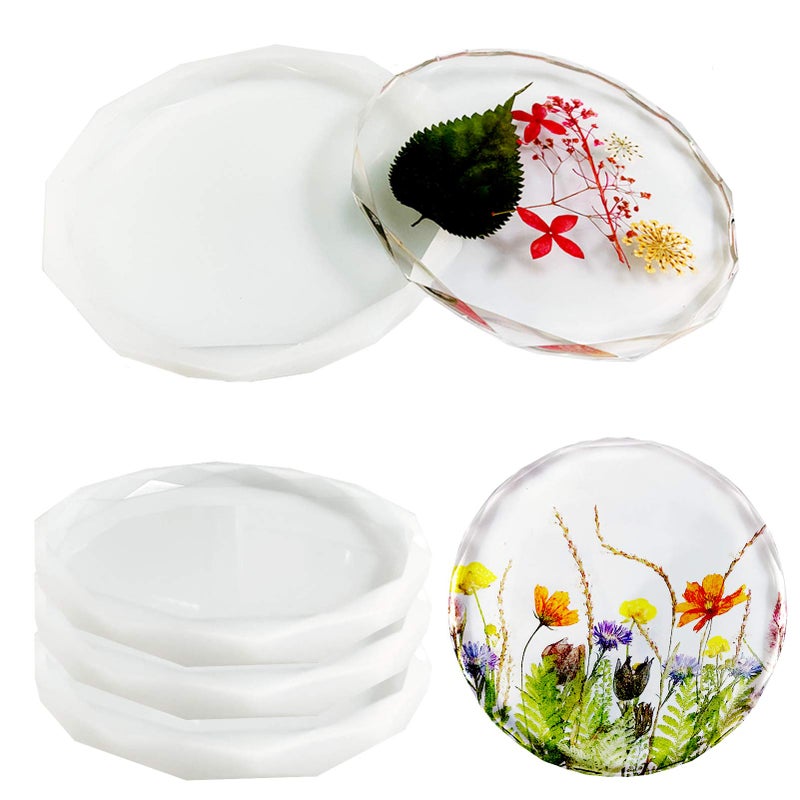 4 Pack Resin Coaster MoldsDiamond Epoxy Resin Silicone Molds for MakingAgate Slice CoastersCups MatsHome Decoration