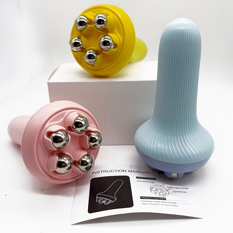 Blue Handheld Massage Roller With 5 Balls For Neck Back Legs Arms Shoulders Relief - Image 1