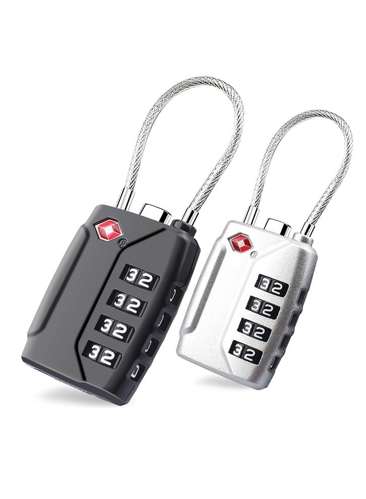 Tersely [2 Pack] TSA Approved Luggage Locks,4-Digit Security Suitcase Locks,Combination Padlock for Suitcases Flexible Cable Travel Lock(Black+Silver) - Image 1