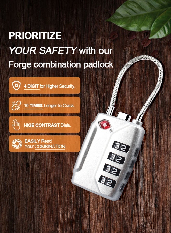 Tersely [2 Pack] TSA Approved Luggage Locks,4-Digit Security Suitcase Locks,Combination Padlock for Suitcases Flexible Cable Travel Lock(Black+Silver) - Image 4