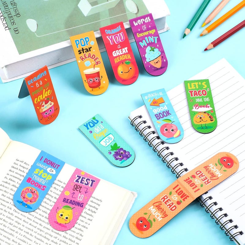 Fainne 30 Pieces Assorted Scented Magnetic Bookmarks Scratch and Sniff Fruit Food Theme Bookmarks Encouraging Sayings Bookmarks Cute Bookmarks for Kids, Students, Teens, 10 Styles (Sweet) - Image 4