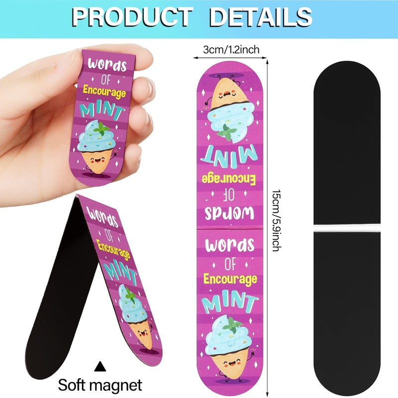 Fainne 30 Pieces Assorted Scented Magnetic Bookmarks Scratch and Sniff Fruit Food Theme Bookmarks Encouraging Sayings Bookmarks Cute Bookmarks for Kids, Students, Teens, 10 Styles (Sweet) - Image 2